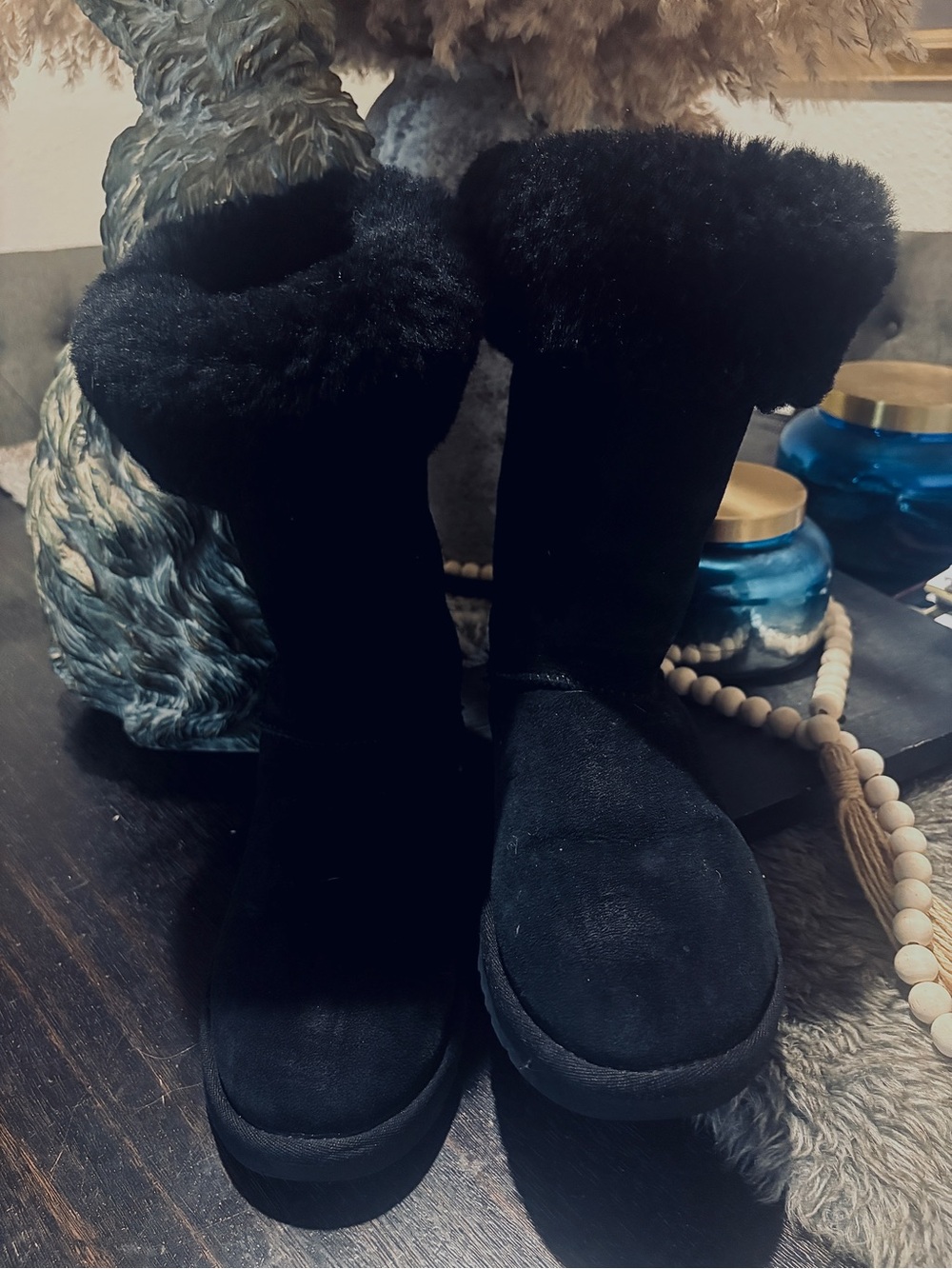 UGG Black Plush Shearling Boot
